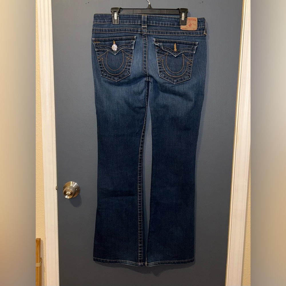 Vintage True Religion Becky Bootcut Women’s Jeans 31 Blue Custom Buttons Flap - Picture 2 of 9